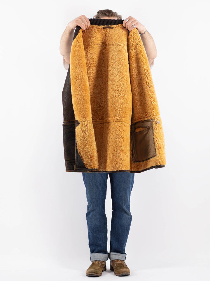 Vintage 70's Men Sheepskin Shearling Coat in Z1571