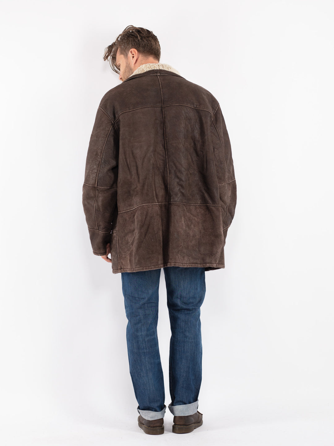 Vintage 90's Men Sheepskin Coat in Brown