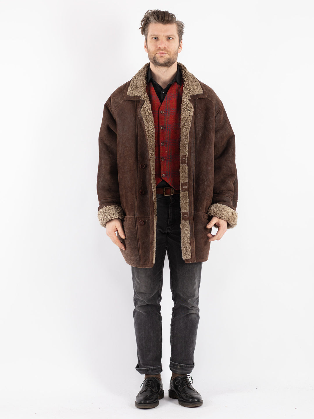 Vintage 90's Men Sheepskin Coat in Brown