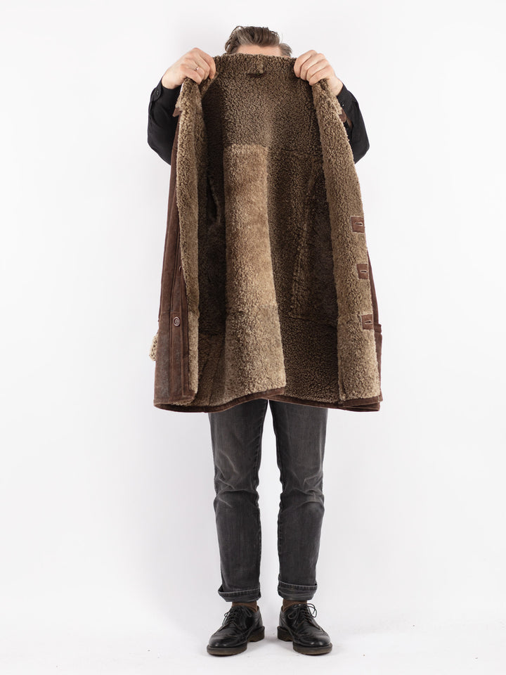 Vintage 90's Men Sheepskin Coat in Brown