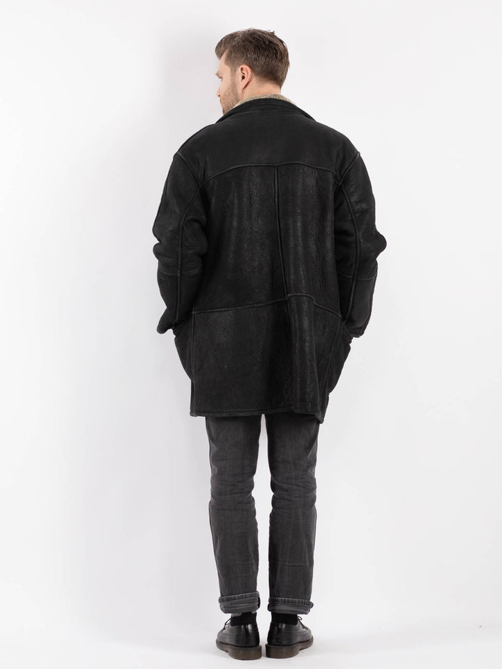 Vintage 90's Men Sheepskin Coat in Black