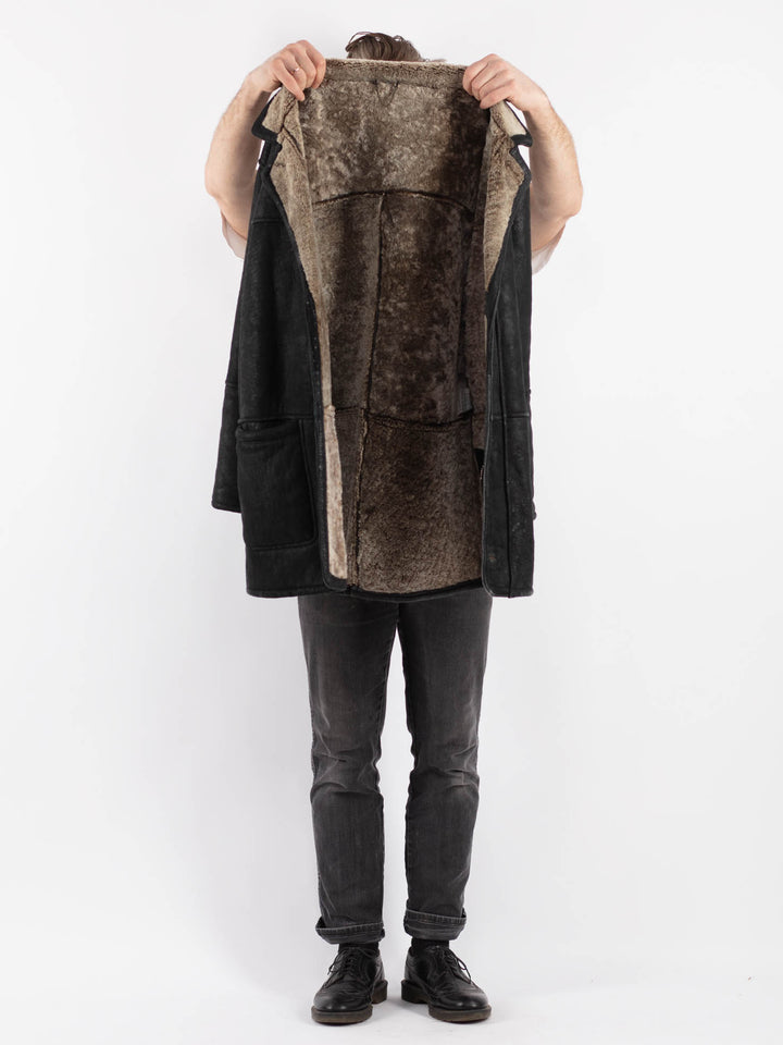 Vintage 90's Men Sheepskin Coat in Black