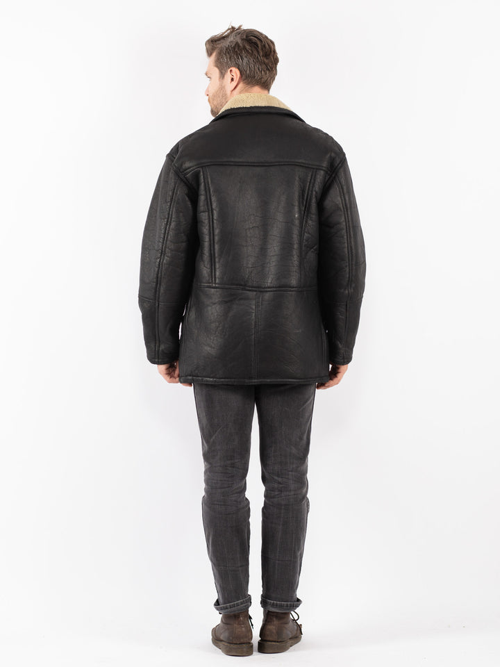 Vintage 90's Men Sheepskin Coat in Black