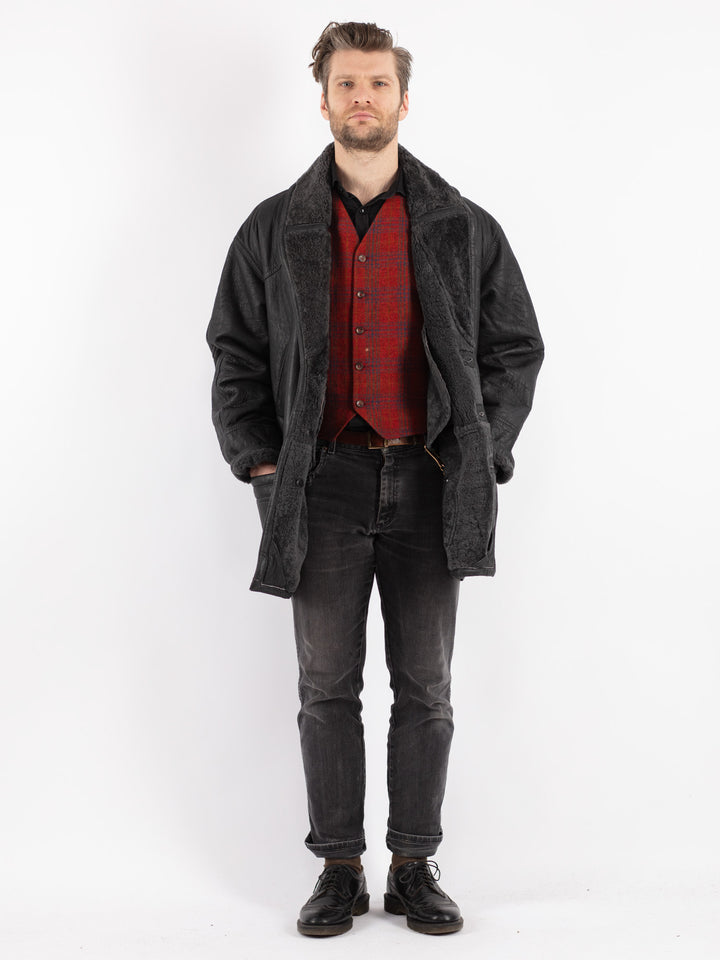 Vintage 90's Men Sheepskin Coat in Black