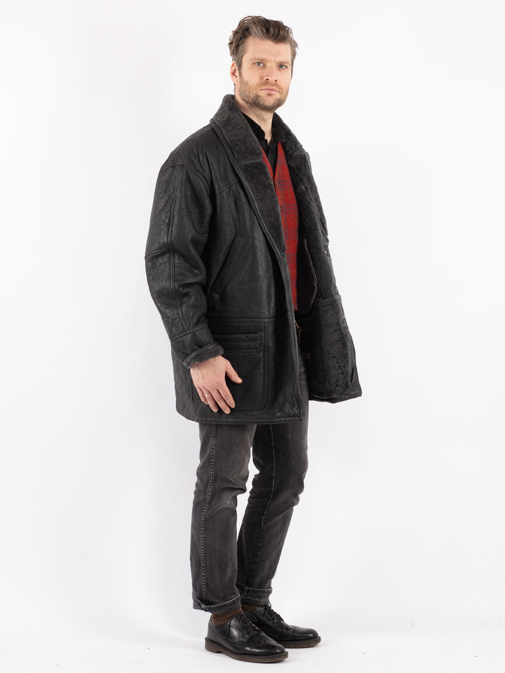 Vintage 90's Men Sheepskin Coat in Black