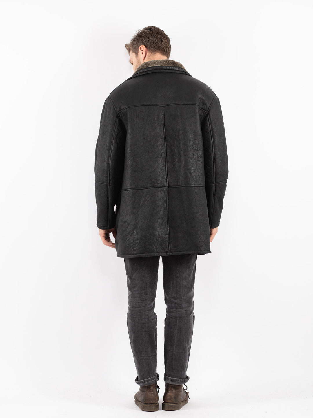 Vintage 90's Men Sheepskin Coat in Black