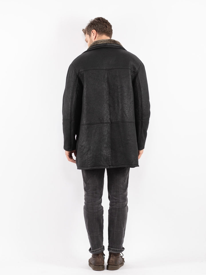 Vintage 90's Men Sheepskin Coat in Black