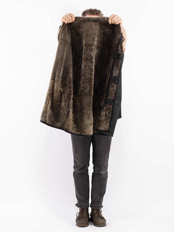 Vintage 90's Men Sheepskin Coat in Black
