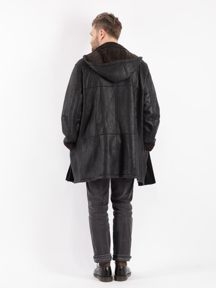 Vintage 00's Men Sheepskin Coat in Black