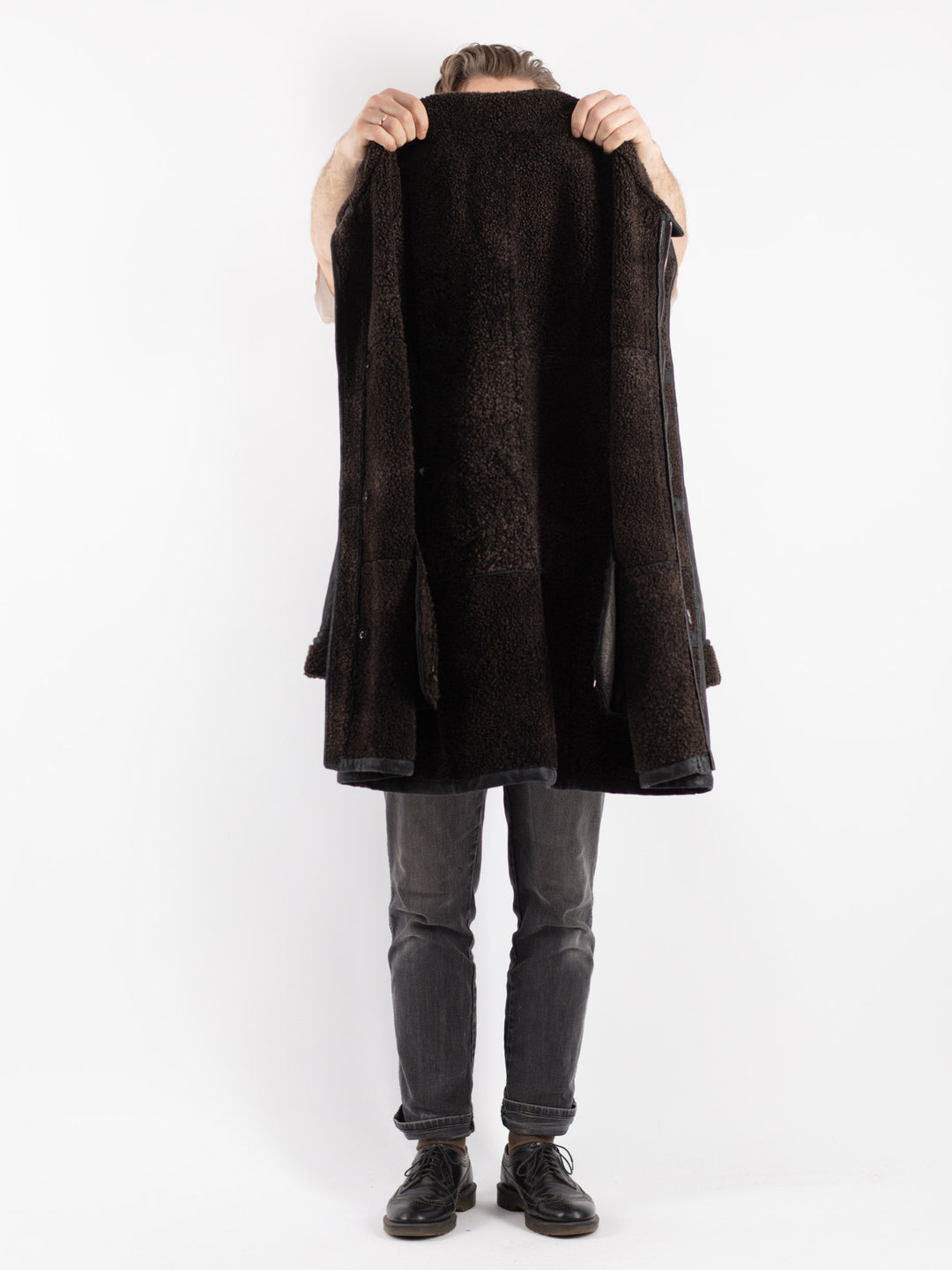 Vintage 00's Men Sheepskin Coat in Black