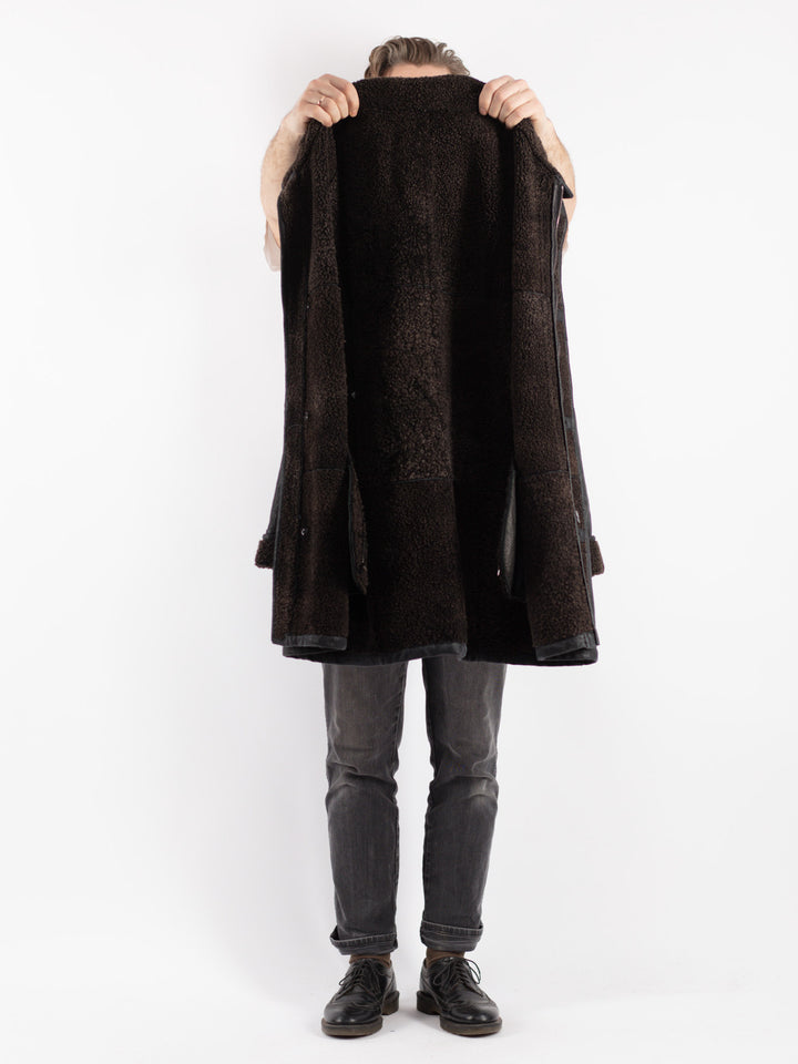 Vintage 00's Men Sheepskin Coat in Black