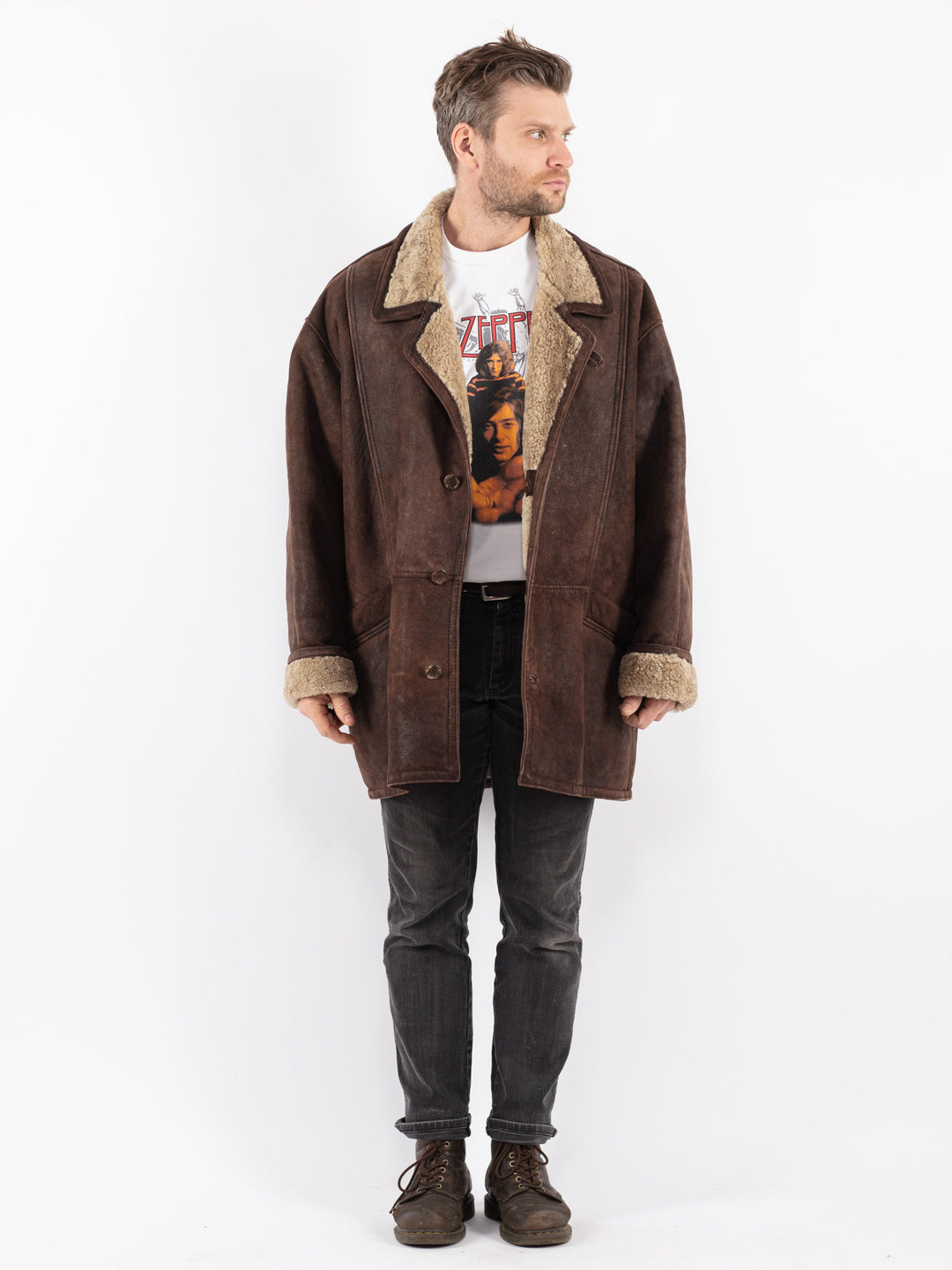 Vintage 90's Men Sheepskin Coat in Brown