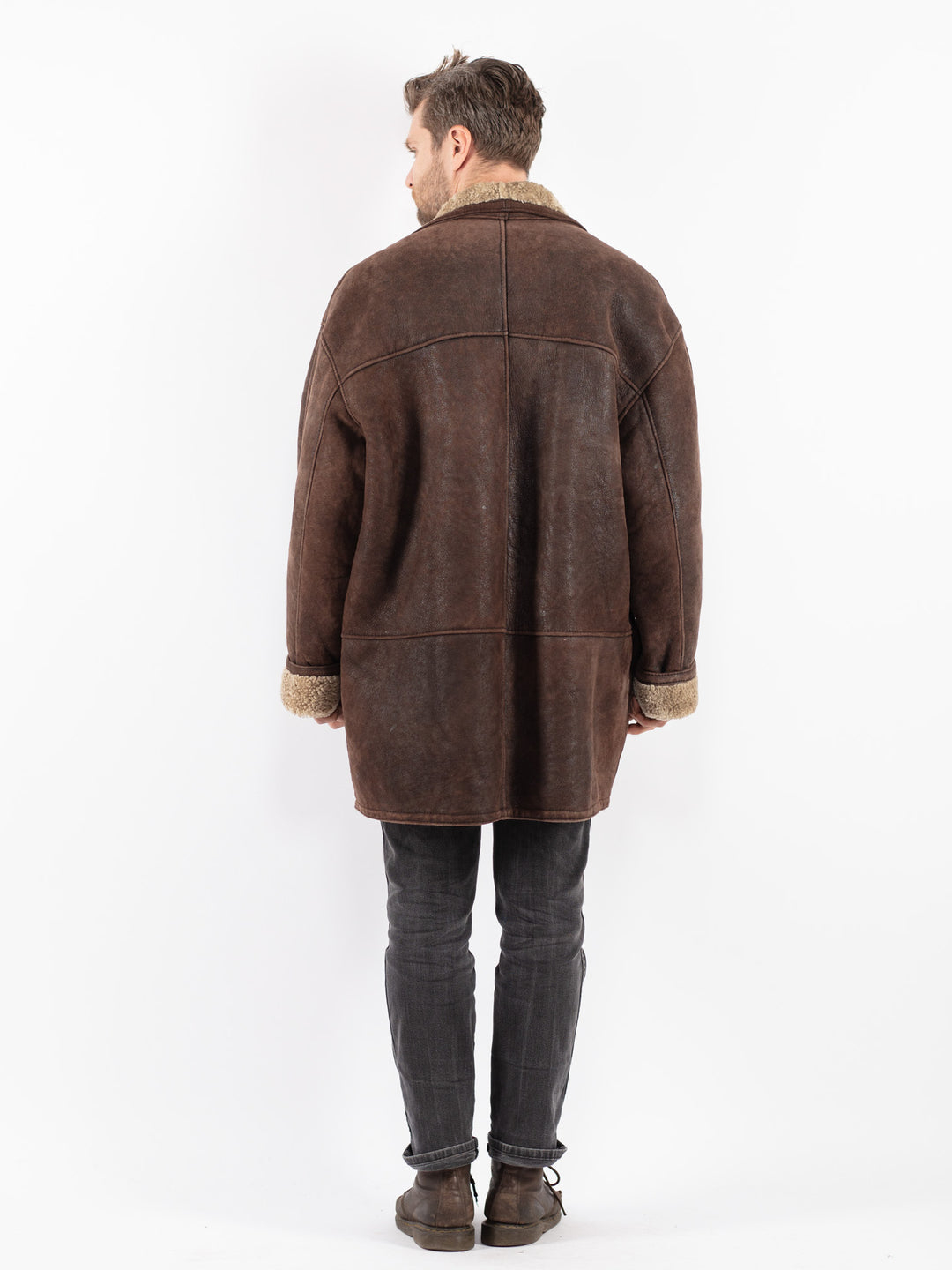 Vintage 90's Men Sheepskin Coat in Brown