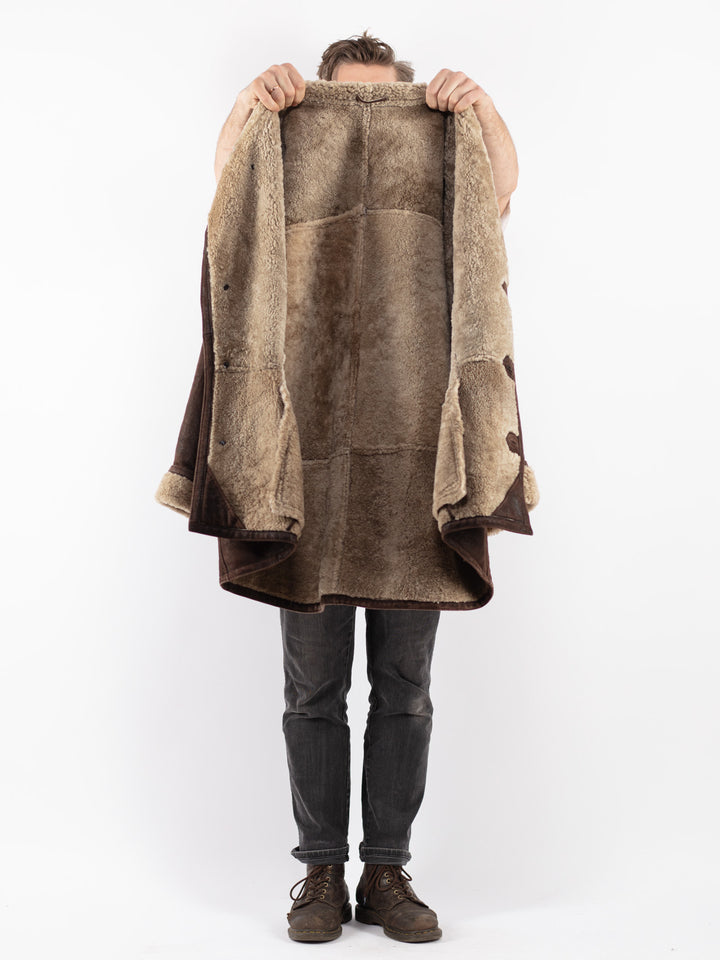 Vintage 90's Men Sheepskin Coat in Brown