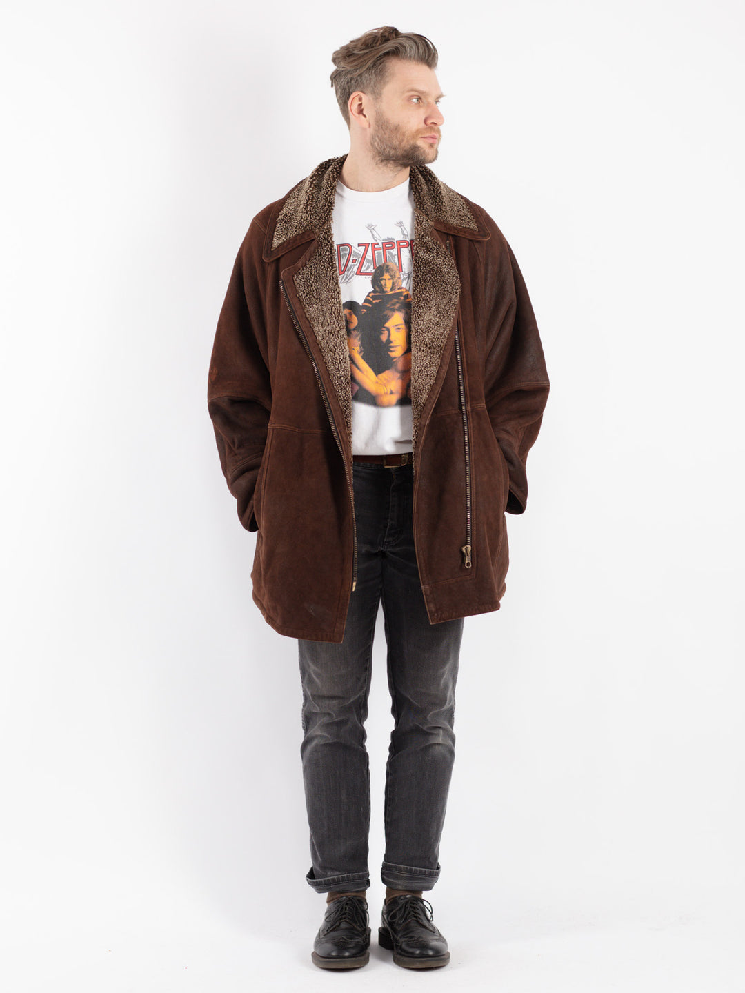 Vintage 90's Men Sheepskin Coat in Brown