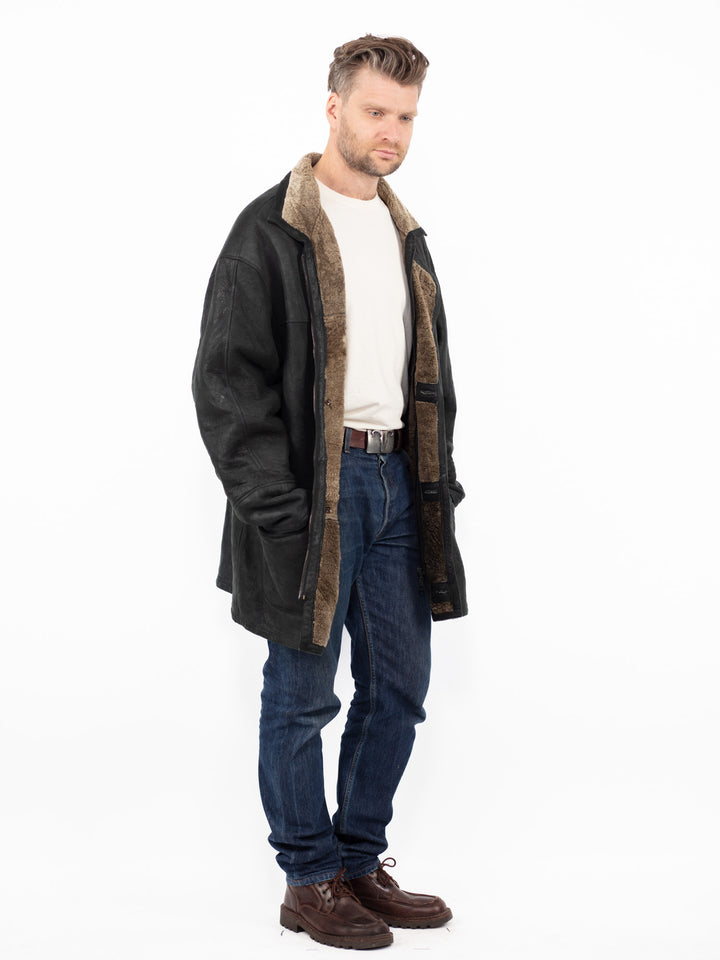 Vintage 90's Men Sheepskin Coat in Black