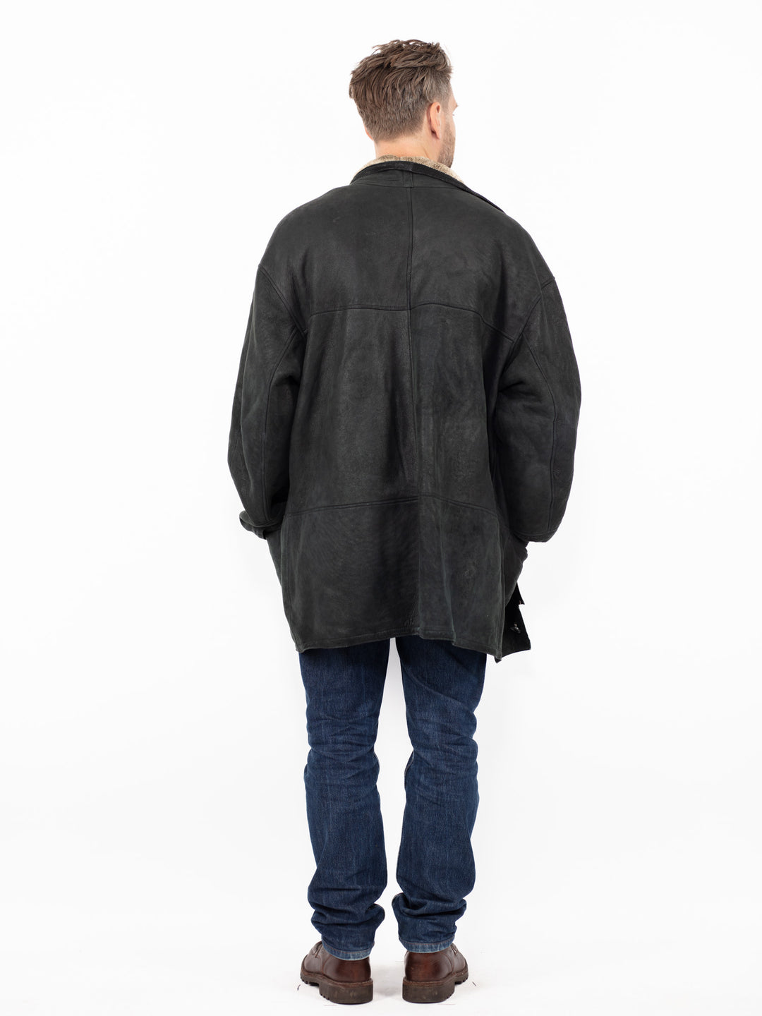 Vintage 90's Men Sheepskin Coat in Black