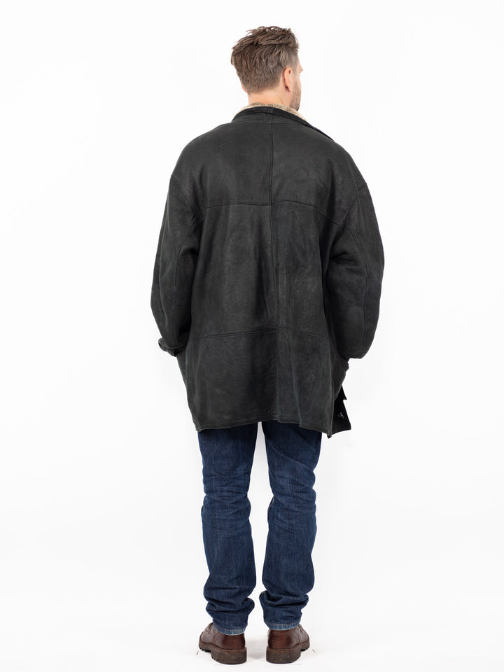 Vintage 90's Men Sheepskin Coat in Black