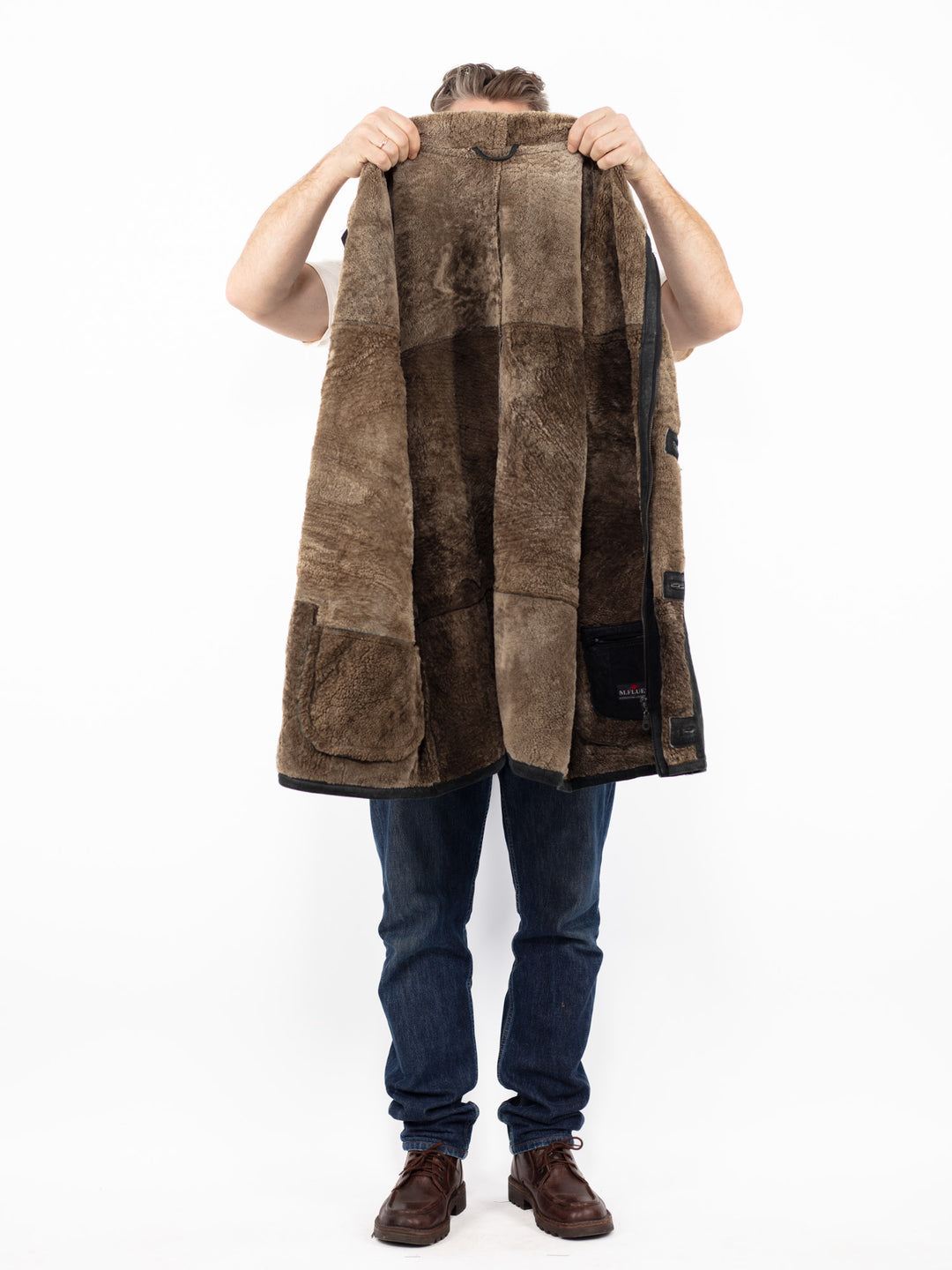 Vintage 90's Men Sheepskin Coat in Black