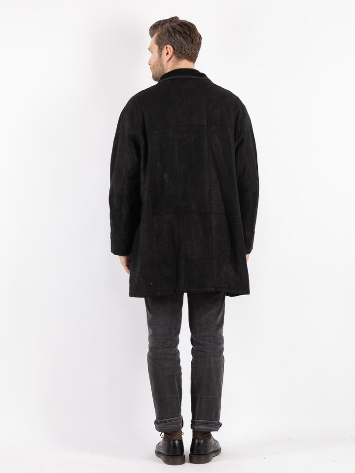 Vintage 90's Men Sheepskin Coat in Black