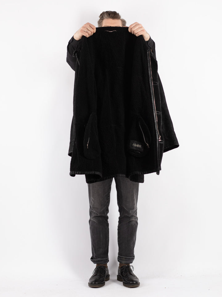 Vintage 90's Men Sheepskin Coat in Black