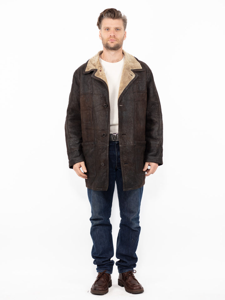 Vintage 90's Men Sheepskin Coat in Brown