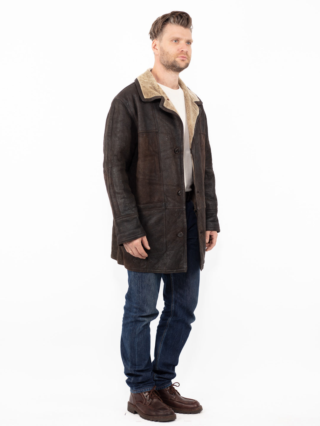 Vintage 90's Men Sheepskin Coat in Brown