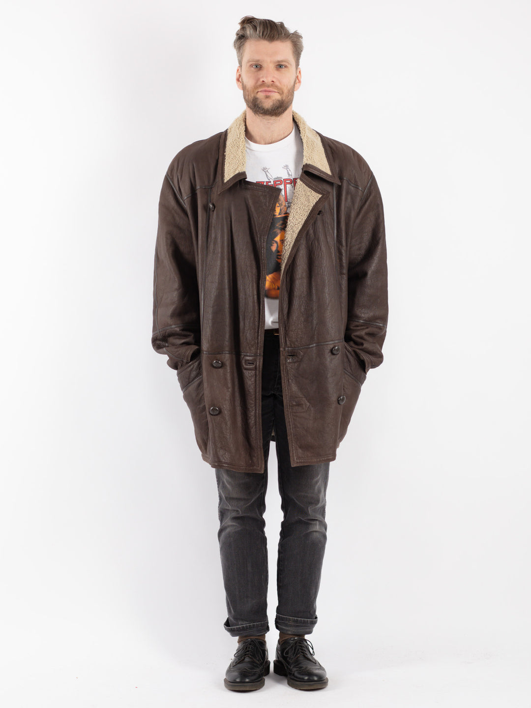 Vintage 90's Men Sheepskin Coat in Brown