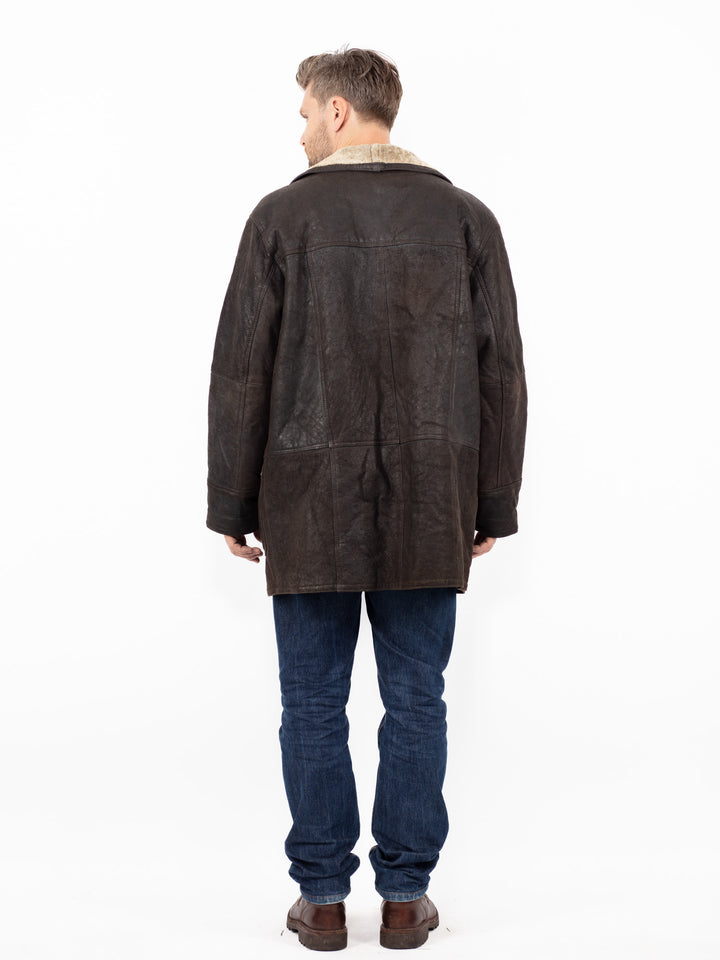 Vintage 90's Men Sheepskin Coat in Brown