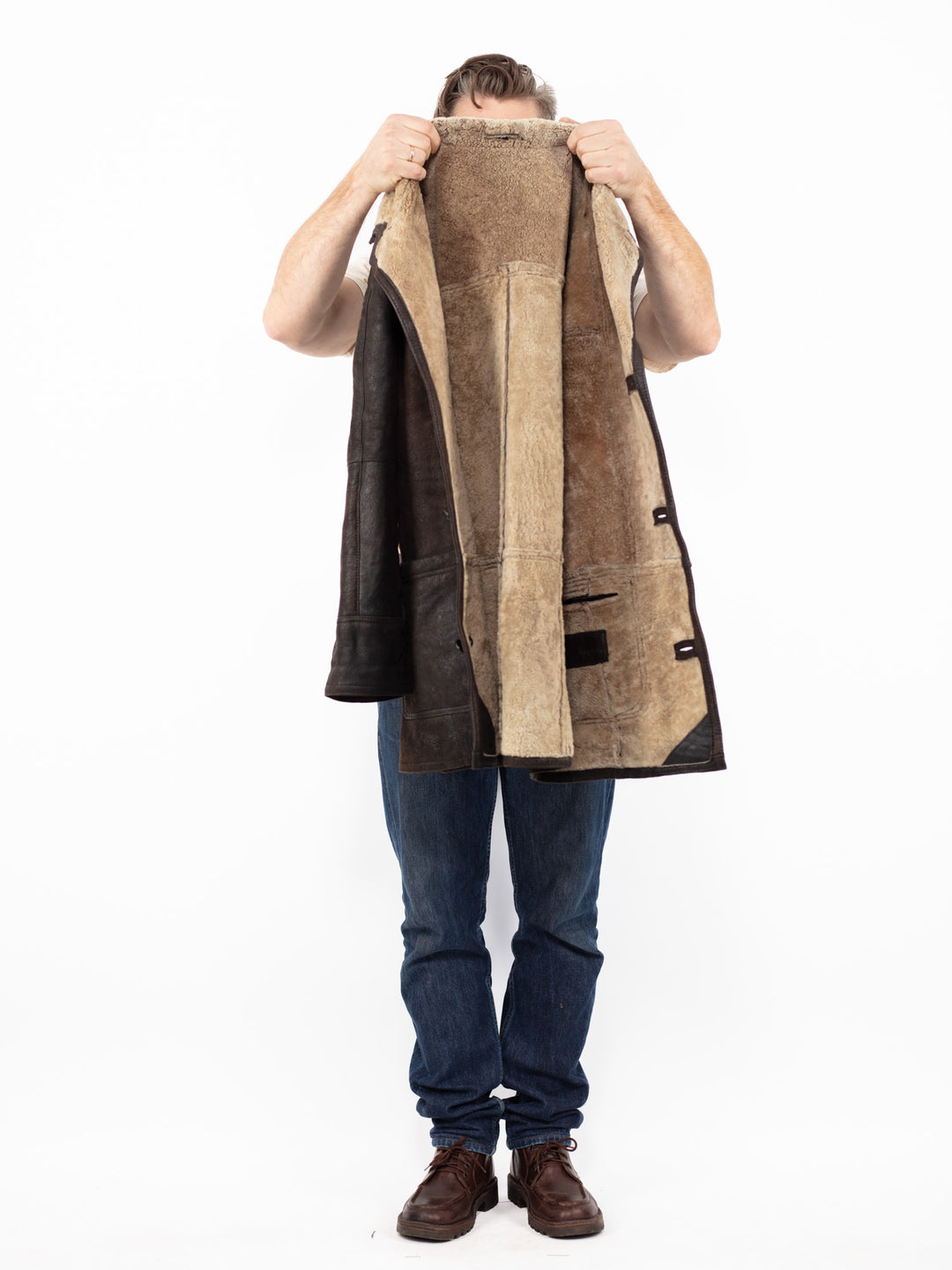 Vintage 90's Men Sheepskin Coat in Brown