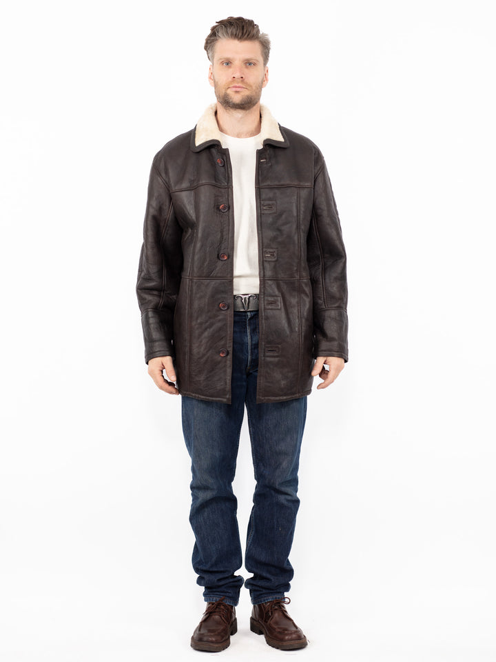 Vintage 90's Men Sheepskin Coat in Brown