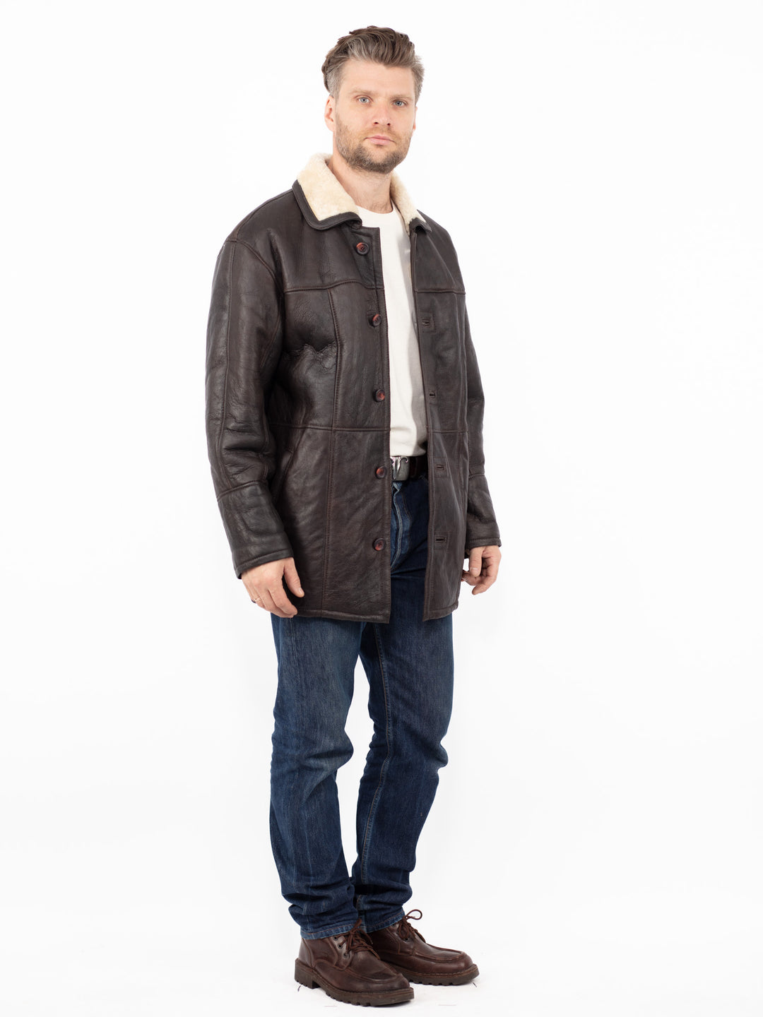 Vintage 90's Men Sheepskin Coat in Brown