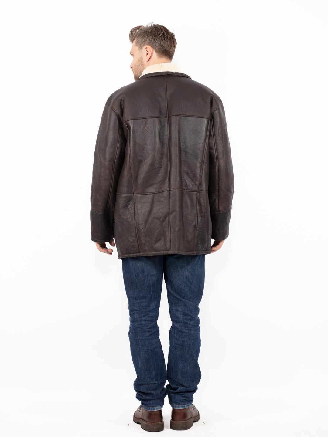 Vintage 90's Men Sheepskin Coat in Brown