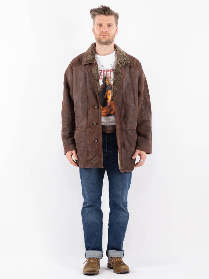 Vintage 90's Men Sheepskin Coat in BrownZ1580