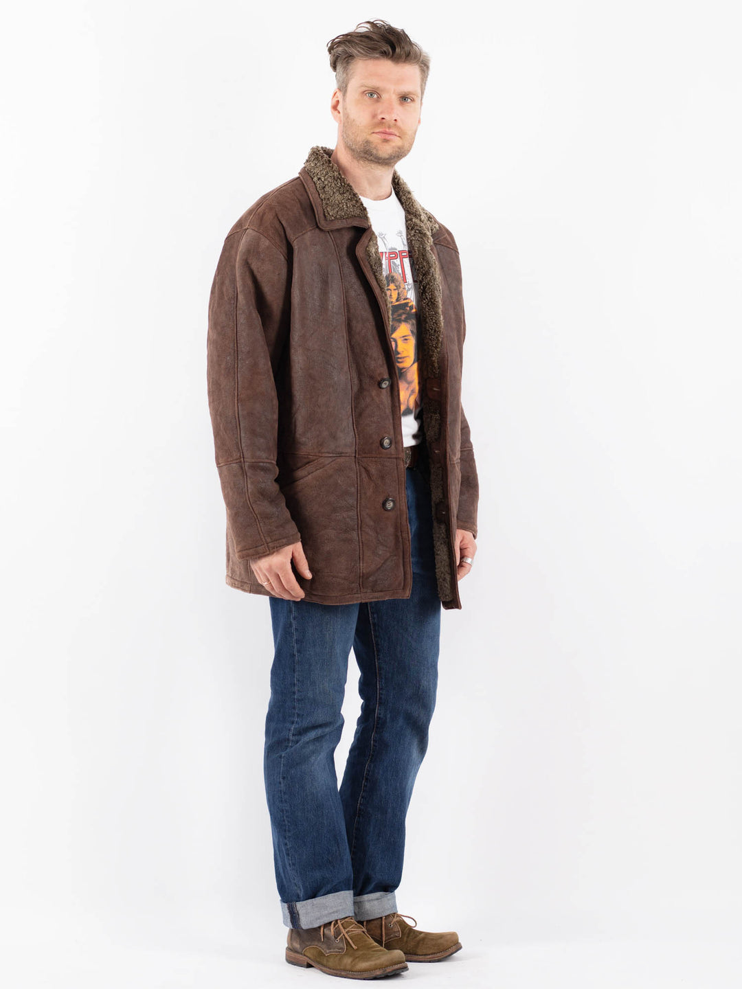 Vintage 90's Men Sheepskin Coat in BrownZ1580
