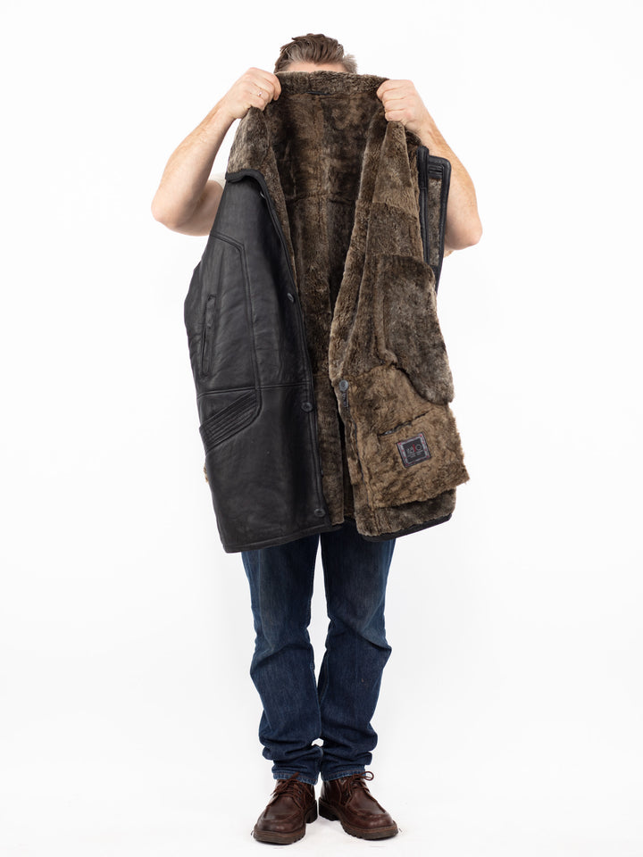 Vintage 90's Men Oversized Sheepskin Coat in Black