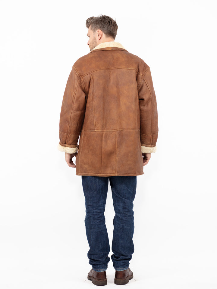 Vintage 90's Men Sheepskin Shearling Coat in Brown