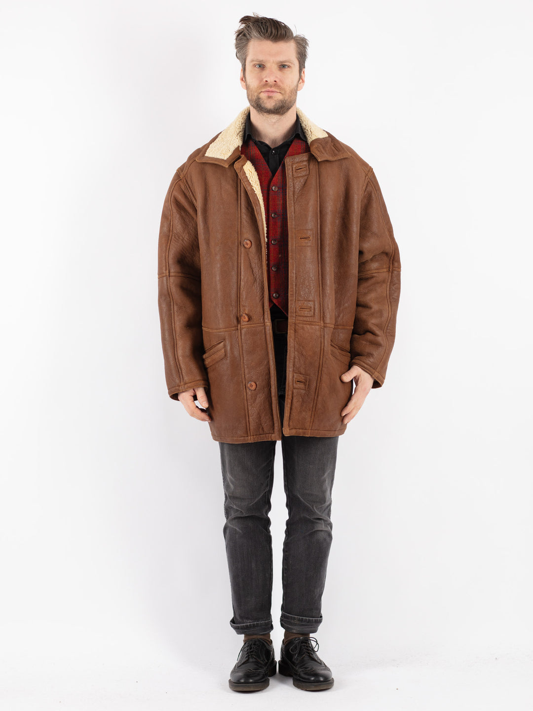 Vintage 90's Men Sheepskin Coat in Brown