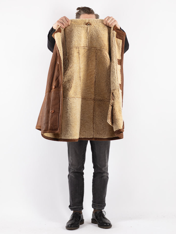 Vintage 90's Men Sheepskin Coat in Brown