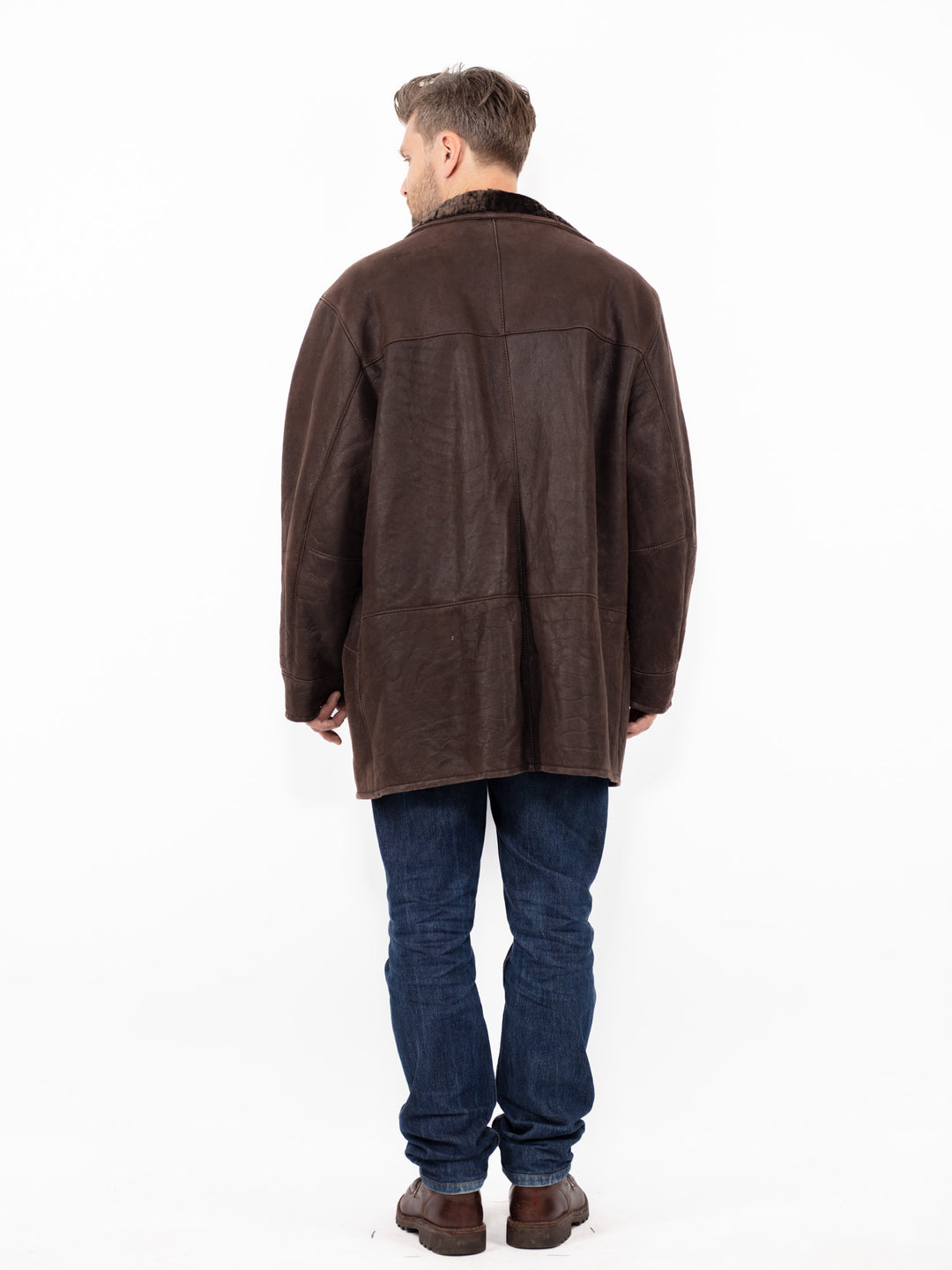 Vintage 90's Men Sheepskin Shearling Coat in Brown