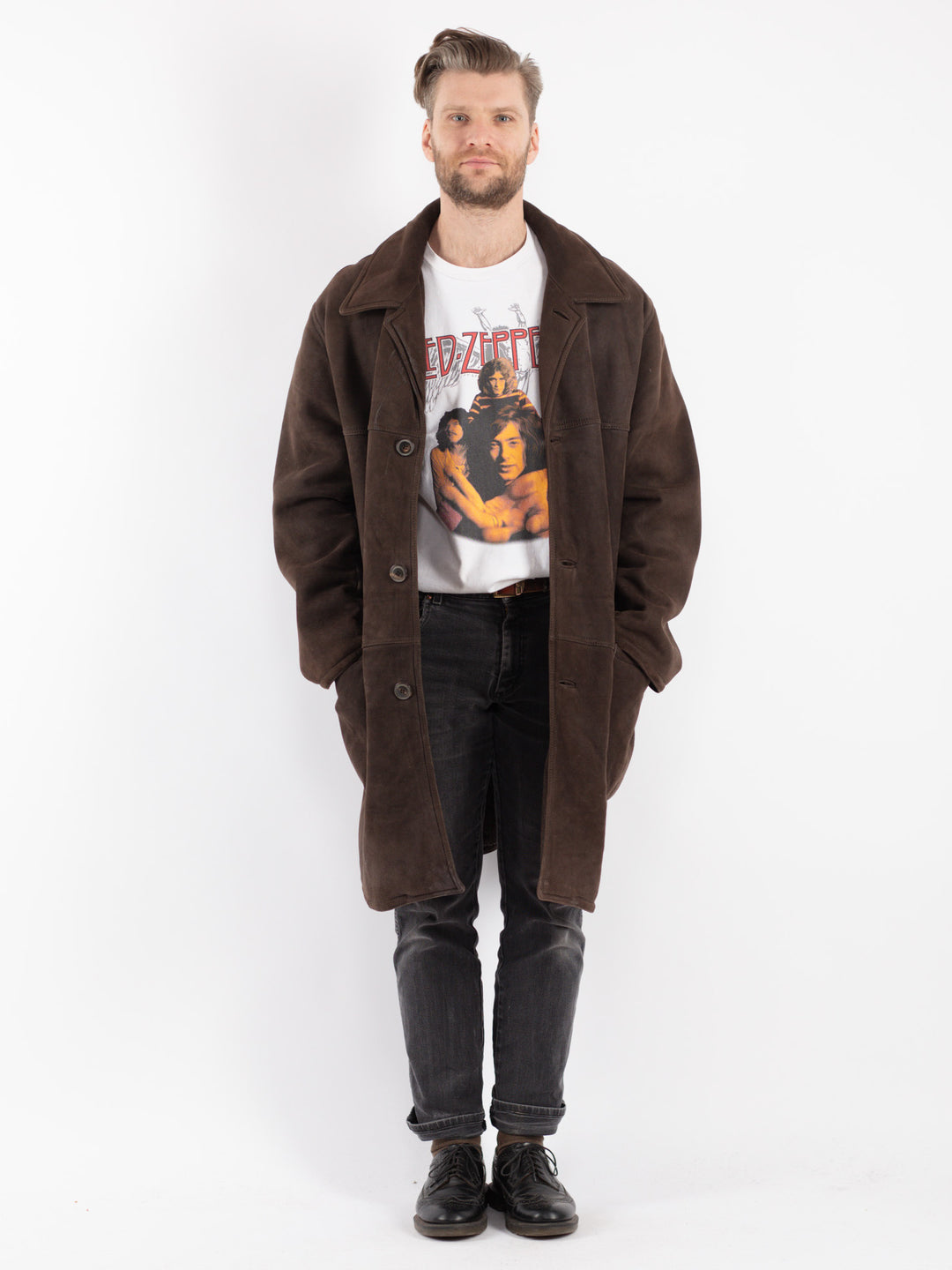 Vintage 90's Men Sheepskin Coat in Brown