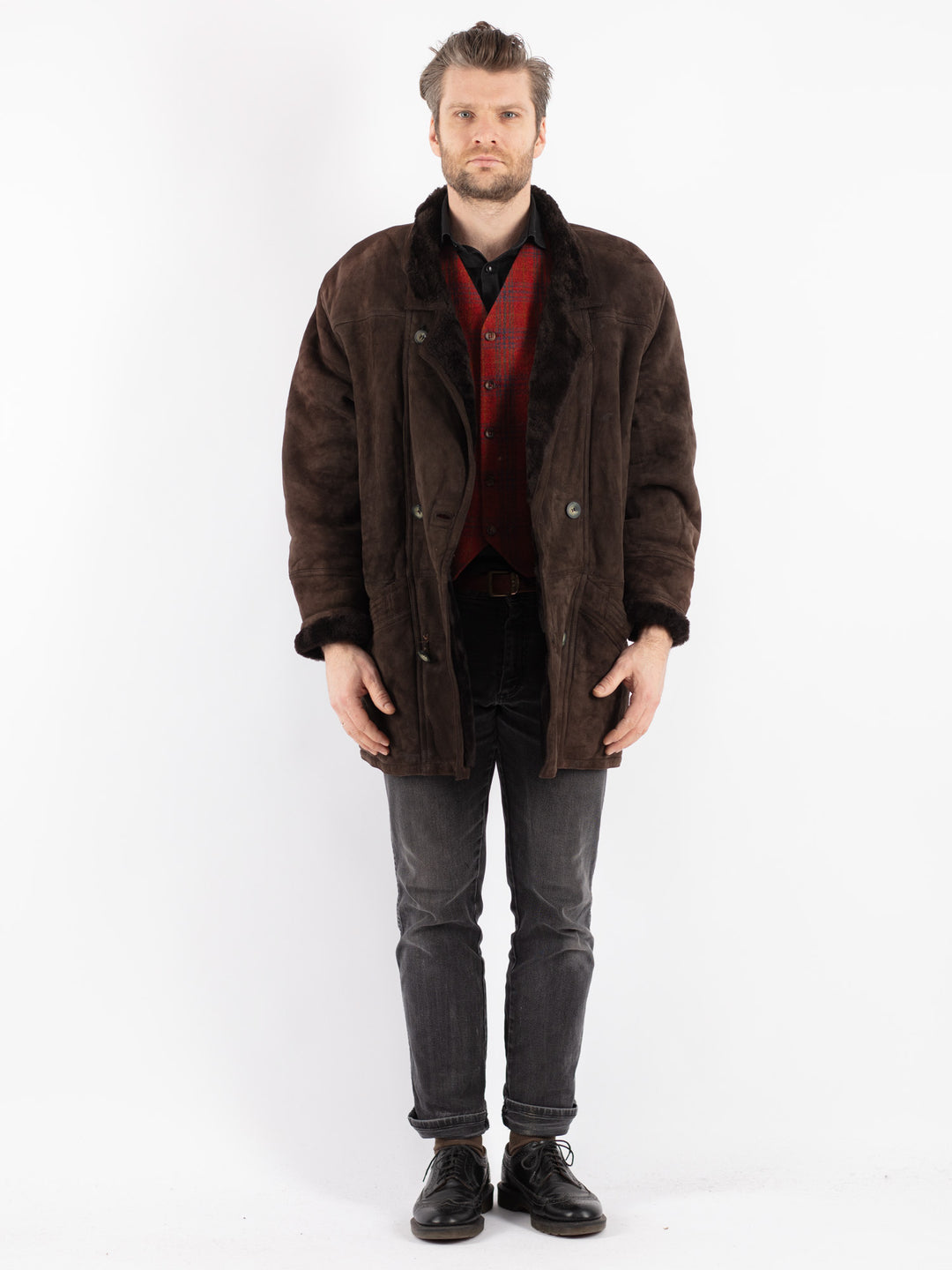 Vintage 90's Men Sheepskin Coat in Brown