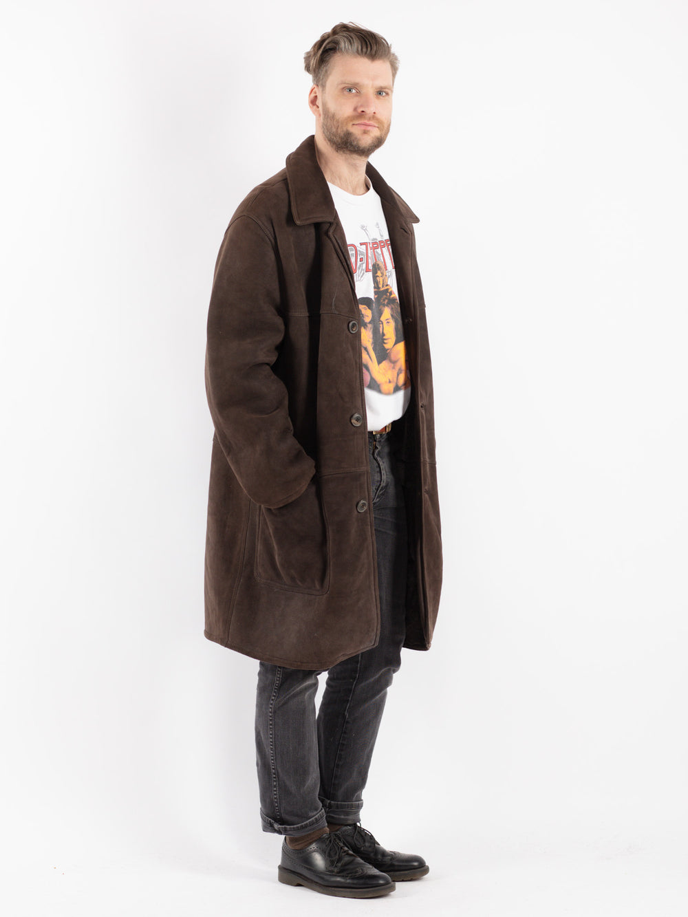 Vintage 90's Men Sheepskin Coat in Brown