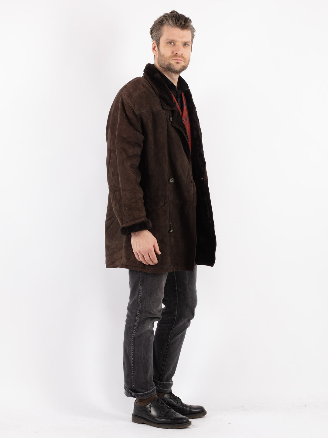 Vintage 90's Men Sheepskin Coat in Brown