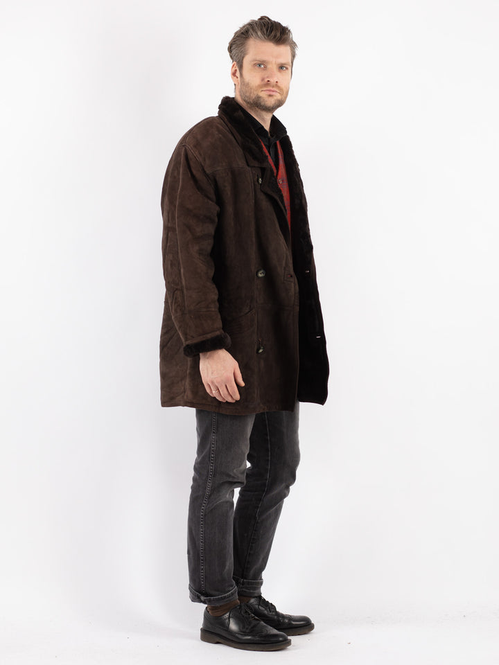Vintage 90's Men Sheepskin Coat in Brown