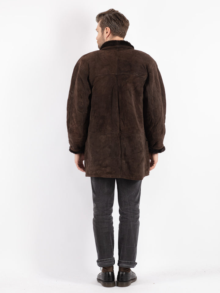 Vintage 90's Men Sheepskin Coat in Brown