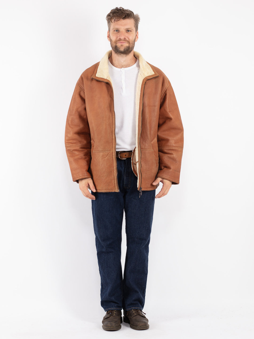 Vintage Men Sheepskin Coat in Brown