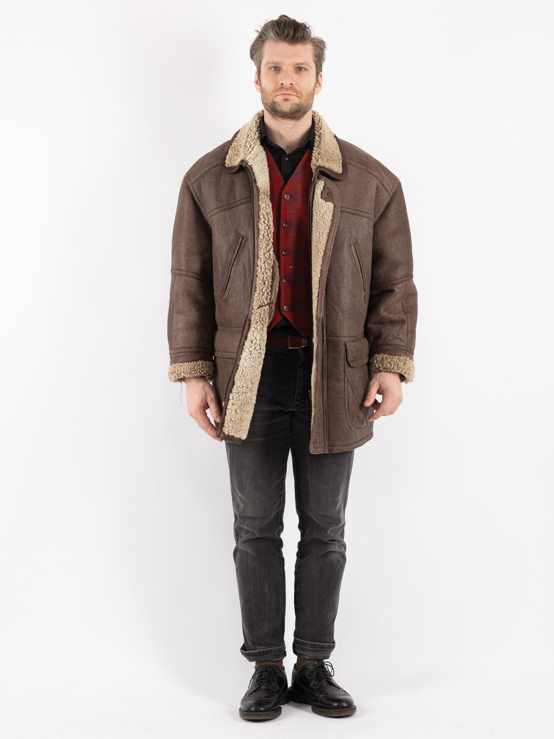 Vintage 90's Men Sheepskin Coat in Brown