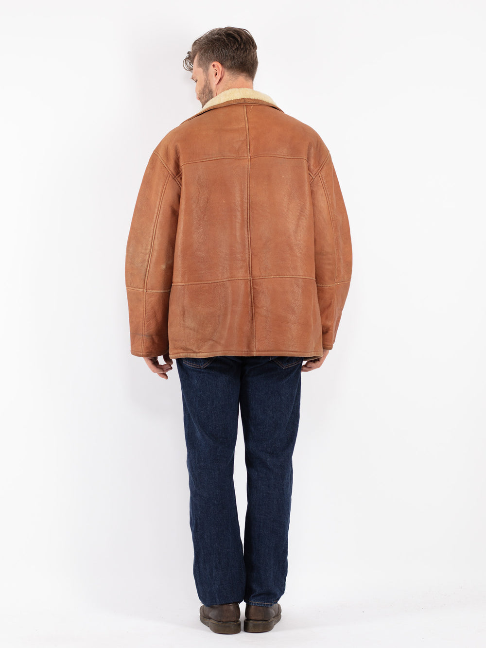 Vintage Men Sheepskin Coat in Brown