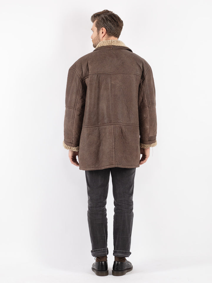 Vintage 90's Men Sheepskin Coat in Brown